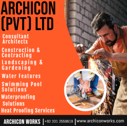 Archicon Works Pvt. Ltd. – Registered building and development company in Karachi offering architectural, construction, waterproofing, landscaping, and pool services.